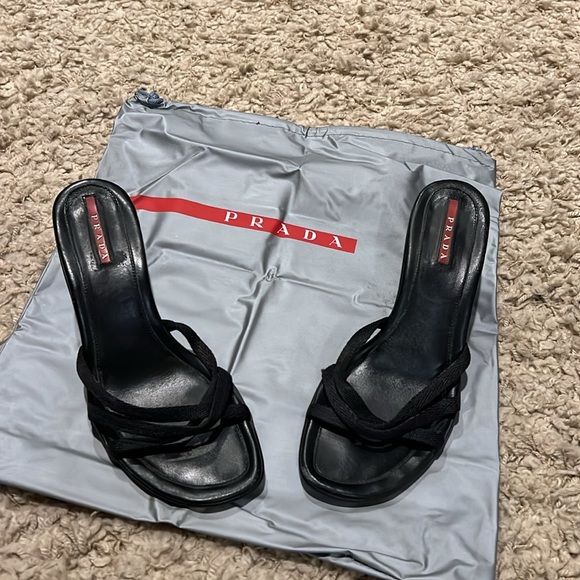 Vintage Prada Women's Black Nylon Strap Heel Sandals 37 with dust bag - Picture 1 of 8